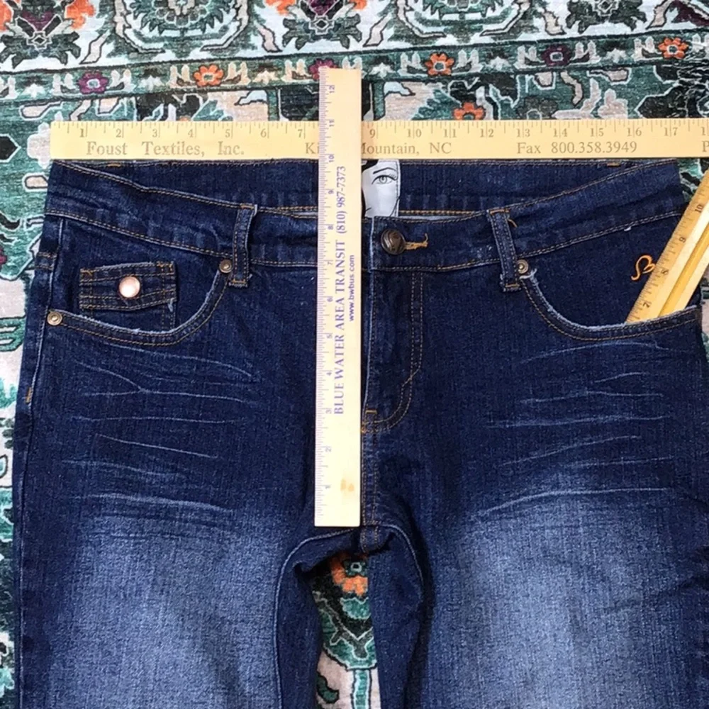 Bebina Jeans Indigo Low Rise Flair Rhinestone Embellished Denim Sz.10 - Picture 9 of 13